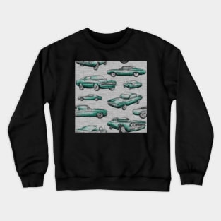 Muscle Cars- teal on grey Crewneck Sweatshirt